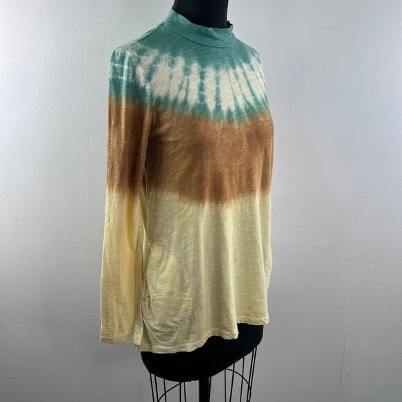 LOGO By Lori Goldstein Top Cotton Green Yellow Tie-Dye Mock Neck Size X-Small XS - Picture 4 of 10